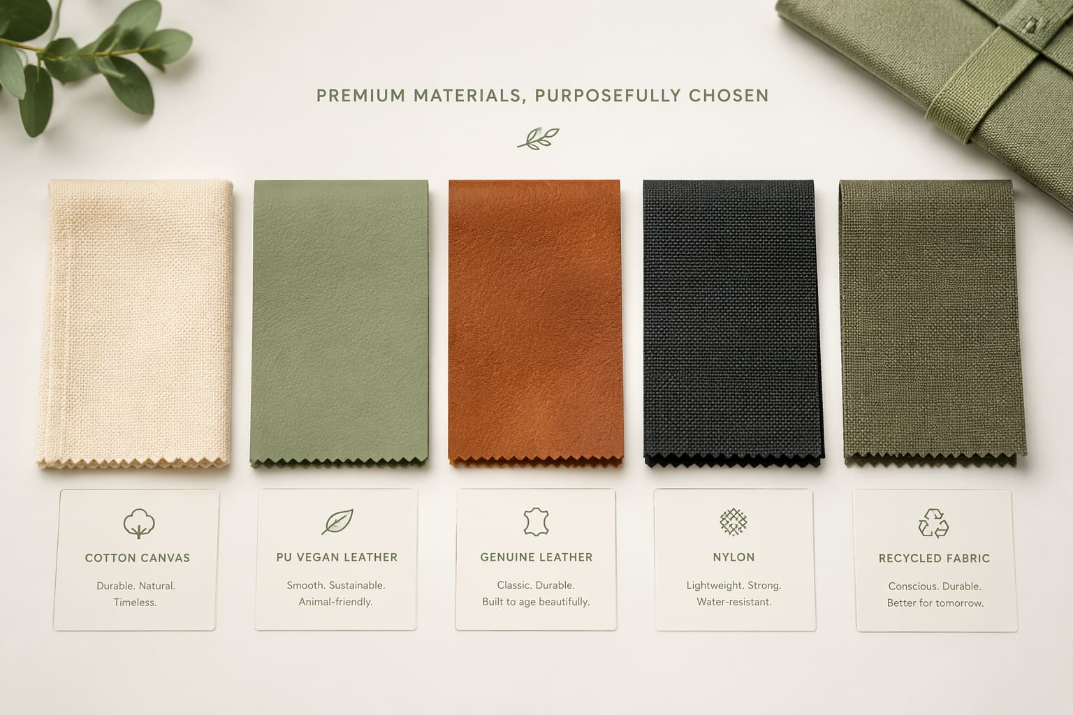 Choosing Bag Materials: Canvas, PU Synthetic Leather, Animal Leather, Nylon & Recycled Fabrics